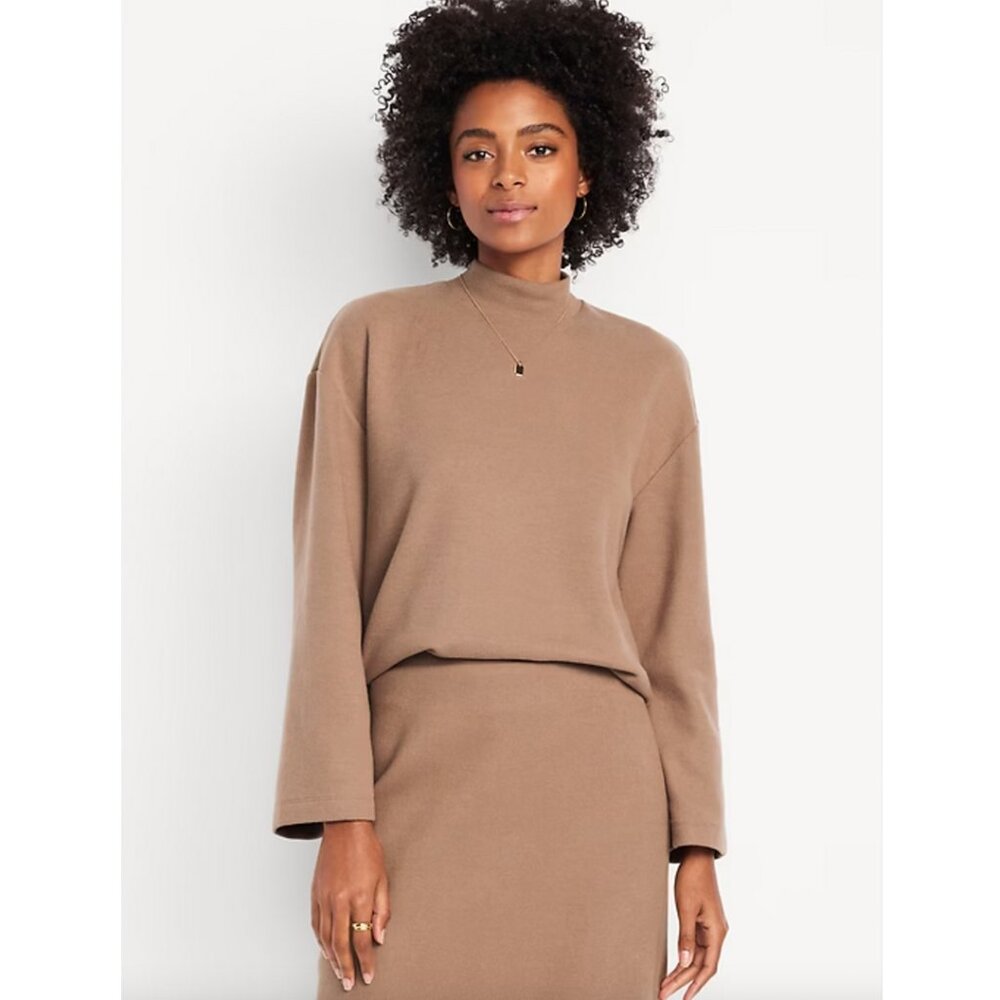 NWOT Old Navy Women's Cozy Mock Neck Tunic Sweater Tan